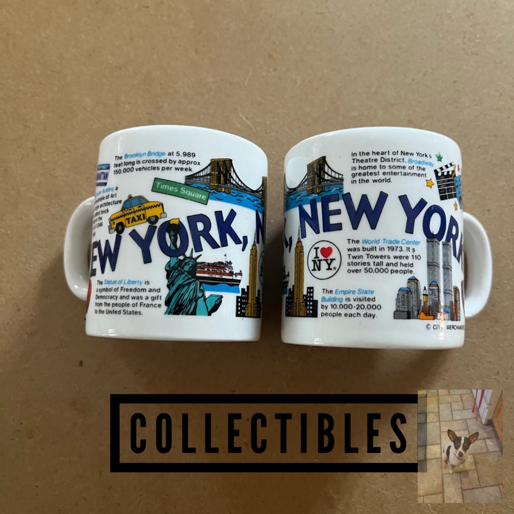 2 Vintage Mini New York Mugs, Twin Towers